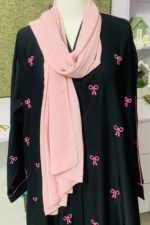 Black Abaya with Pink Bow Embroidery - Image 4