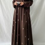 Chocolate Brown Embroidered Abaya