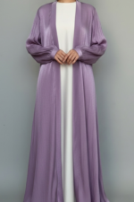 Lavender foil crinkle kimono abaya by Nimah Wear Pakistan