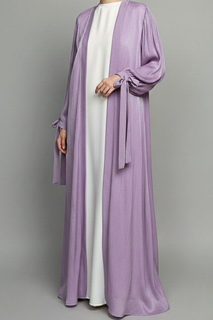 Lavender foil crinkle kimono abaya by Nimah Wear Pakistan