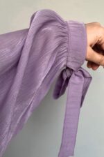 Lavender foil crinkle kimono abaya by Nimah Wear Pakistan