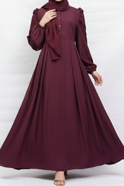 Plum crepe modest maxi dress for women