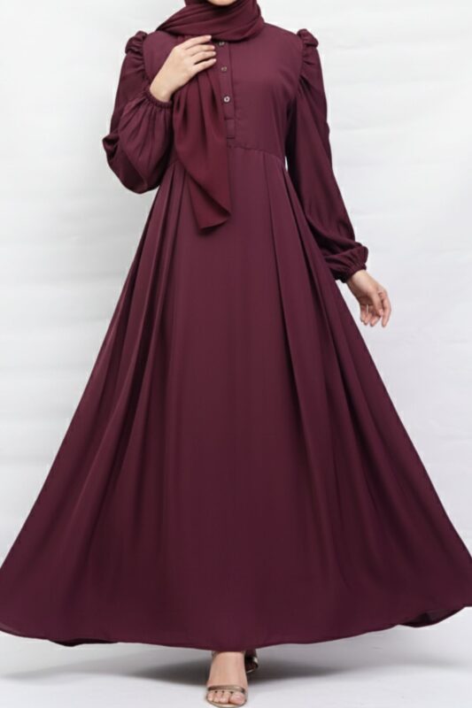 Plum crepe modest maxi dress for women