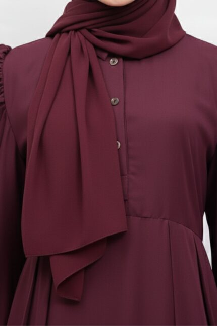Plum crepe modest maxi dress for women