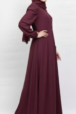 Plum crepe modest maxi dress for women