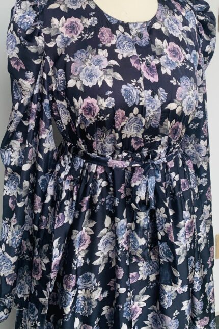 charcoal floral imported silk dress for women