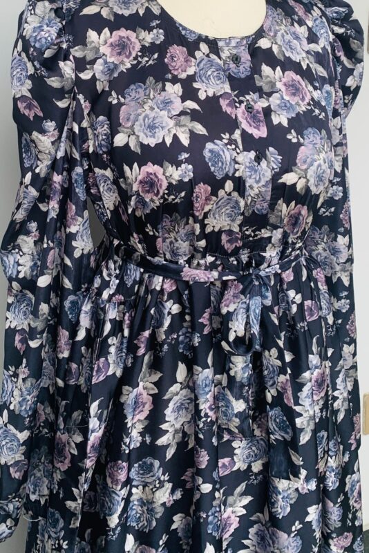 charcoal floral imported silk dress for women