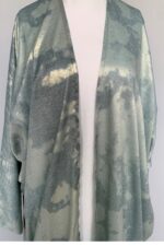 Sage green printed open abaya in foil silk by Nimah Wear available in Pakistan